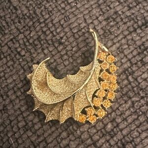 Gold Leaf Brooch with Amber Accents